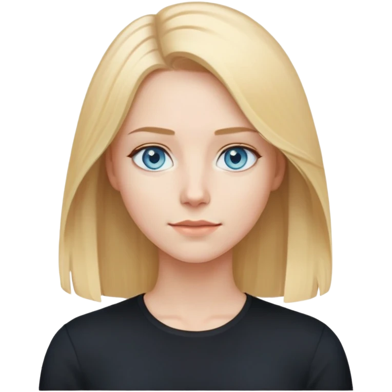 tech woman with shoulder-length blonde hair, pale blue eyes. And black shirt. emoji