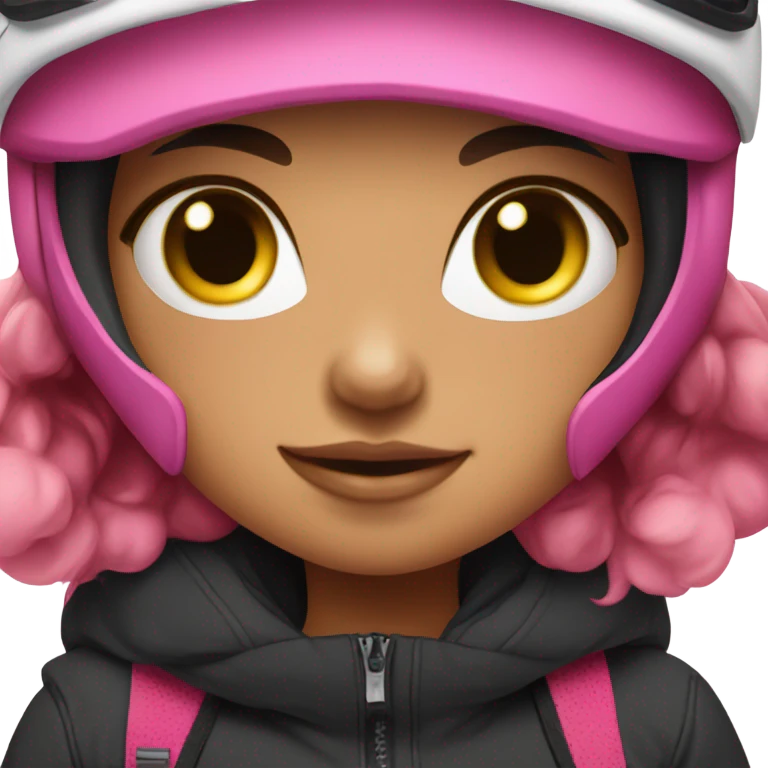 Brunette girl snowboarding with pink and black outfit emoji