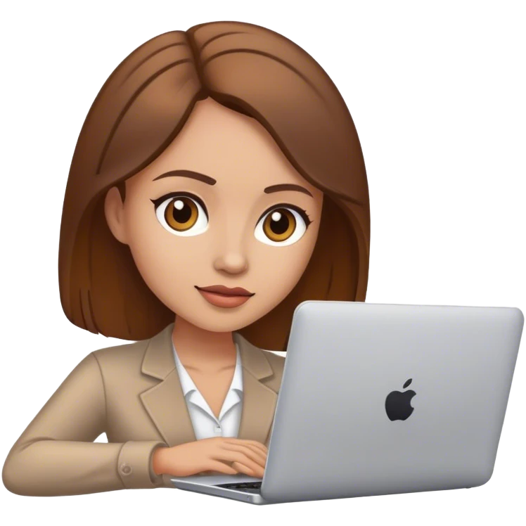 mujer  dedicada al marketing pelo cafe piel blanca con un laptor asesorando a una empresa emoji