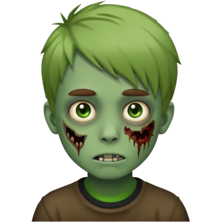 boy zombie with light brown emo hair and green skin and earpods emoji emoji