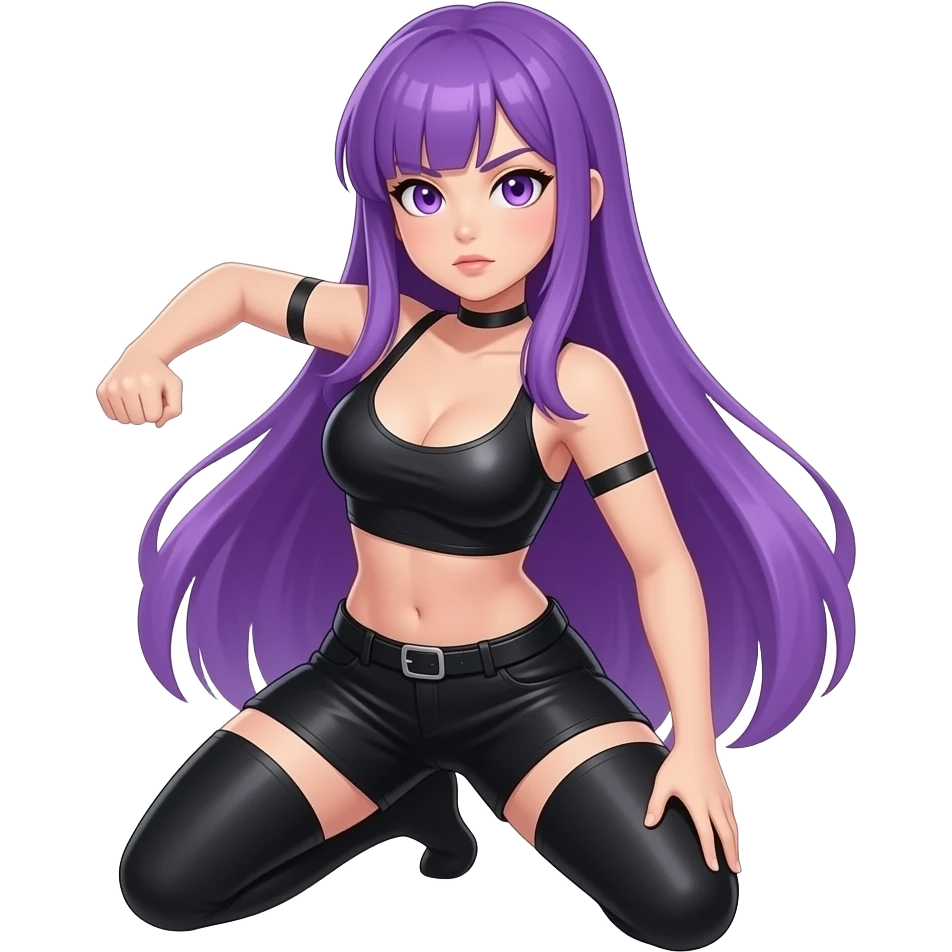 sexy girl with long purple hair and purple eyes is attacking emoji