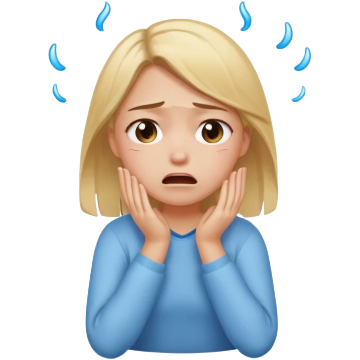 Девушка со светлыми волосами сидит плачет и не может разобраться со своими мыслями  emoji