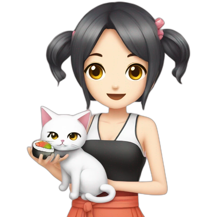 Waifu girl with ear cat eat sushi emoji