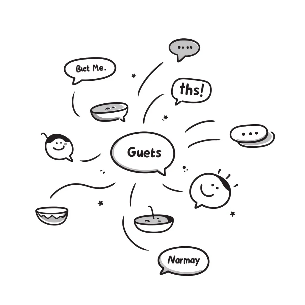 hand-drawn online forum interface with playful speech bubbles in doodle style emoji