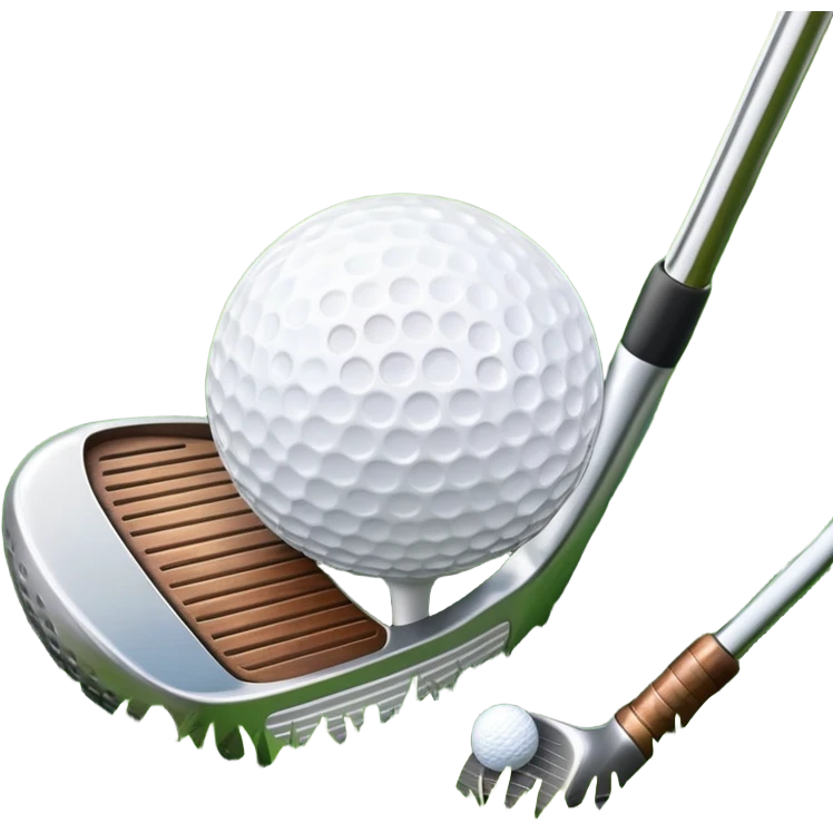 A golf ball positioned next to a golf club on a well-manicured green, with the lush grass of the golf course in the background. The setting captures the peaceful yet competitive atmosphere of the sport, focusing on the precision and skill required for the perfect shot emoji