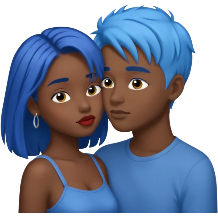 Dark blue hair girl with blue hair boy kissing emoji