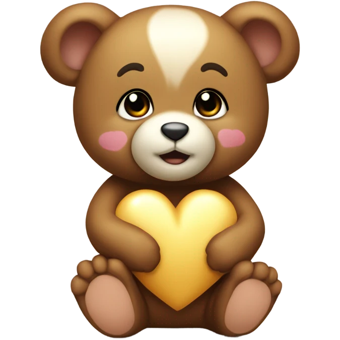 Un bébé nounours qui fait un câlin à un gros coeur emoji