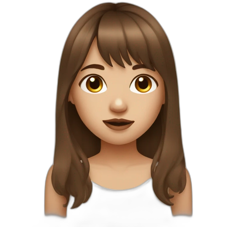 a girl with brown hair and bangs and a septum ring in her nose emoji
