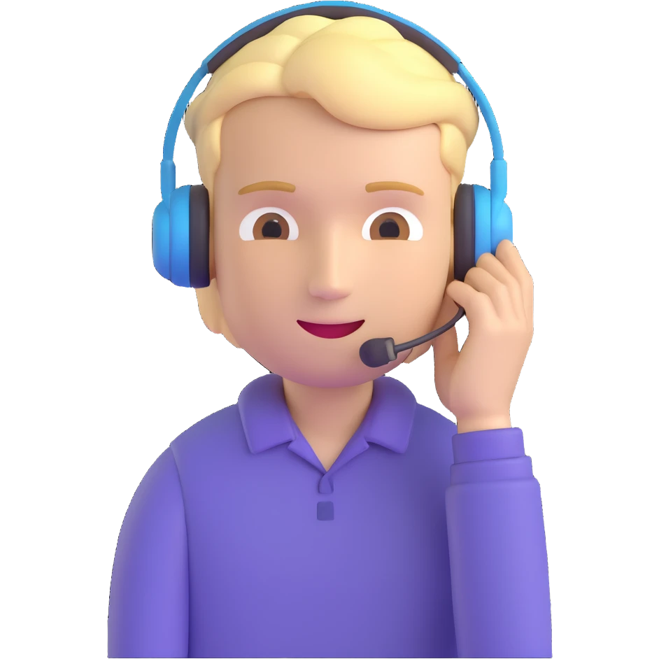 male junior sales professional, pale skin, blond hair, nice clothing, wearing a headset, emoji style emoji