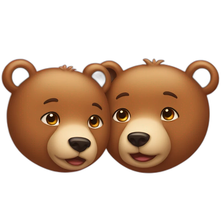 Female bear and male bear kissing, face only, hearts above them emoji