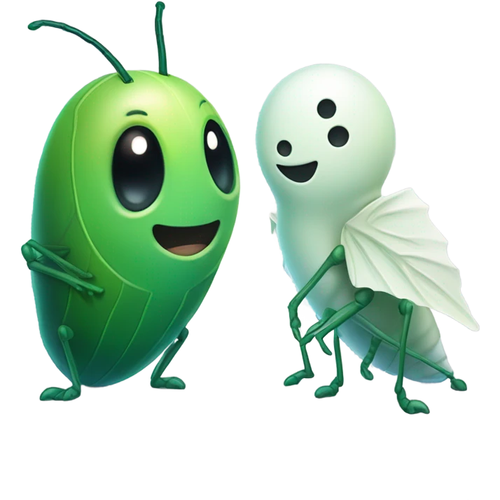 A cricket and a ghost being friends emoji