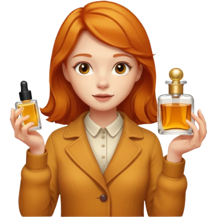 Ginger cute girl in autumn and she has perfume in her hand emoji