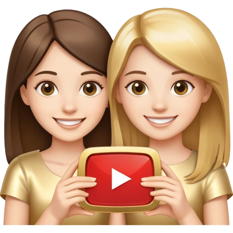 two sisters with a YouTube play button emoji
