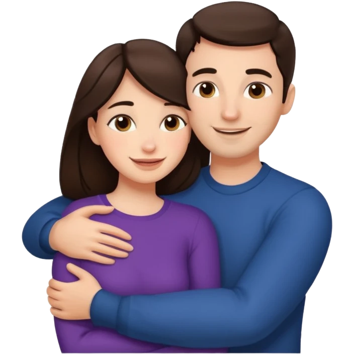 beautiful brunette hugging a man, minimal details, affectionate pose emoji