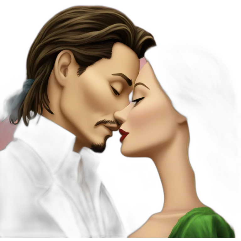 Johnny Depp kissing blond woman with green eyes amd very very very long hair emoji