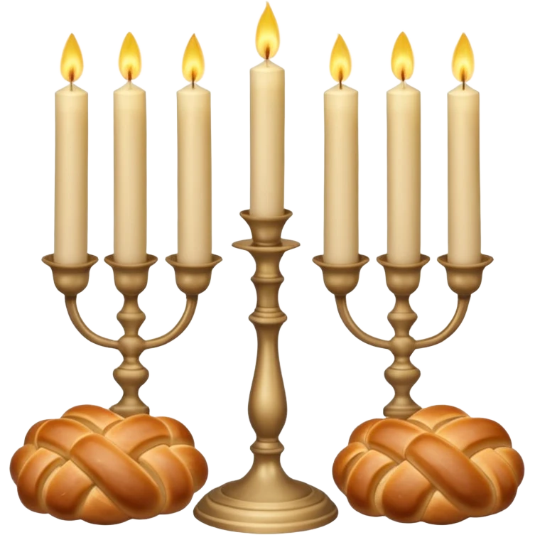 Shabbat two candles in pale beige candlesticks and hala bread  emoji