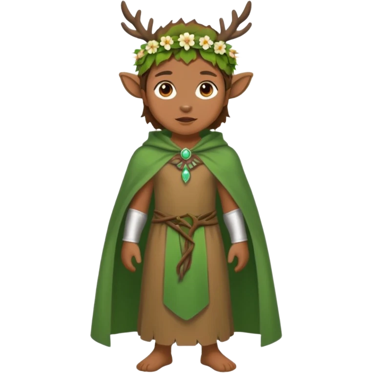 doe dressed as a druid, flower crown, green cape, full body icon emoji