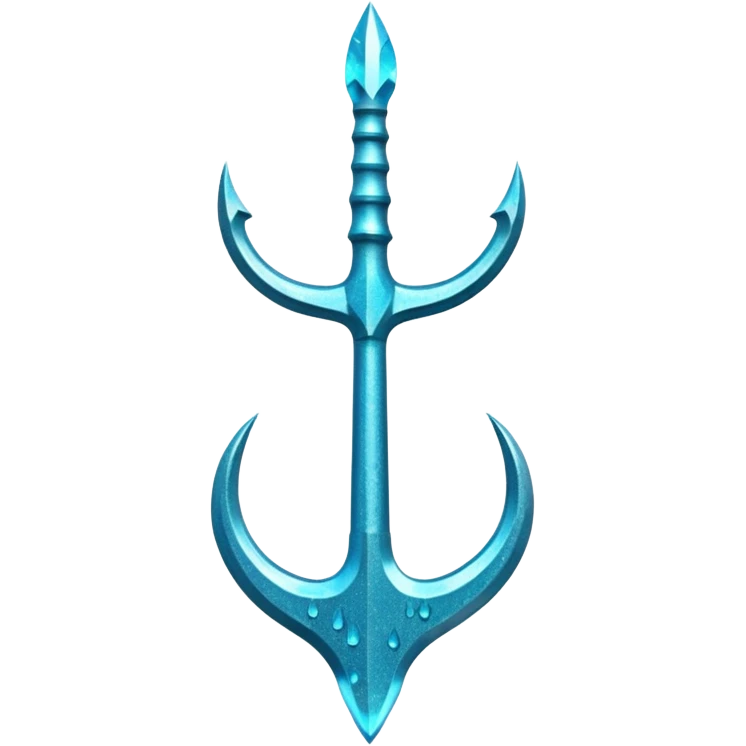 Cyan Poseidon's trident with glitter and water effects around it. emoji