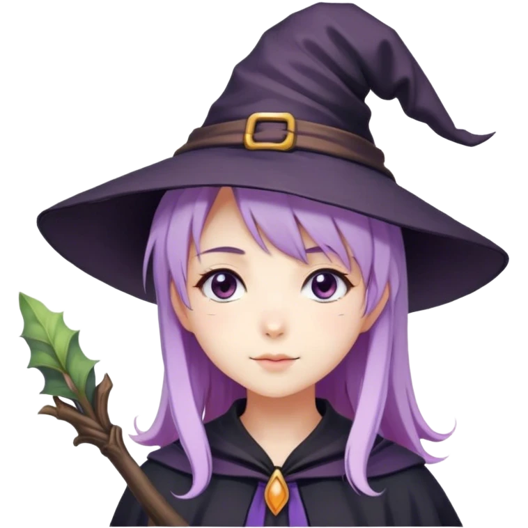 cute anime girl with lilac hair in a witch hat in love emoji