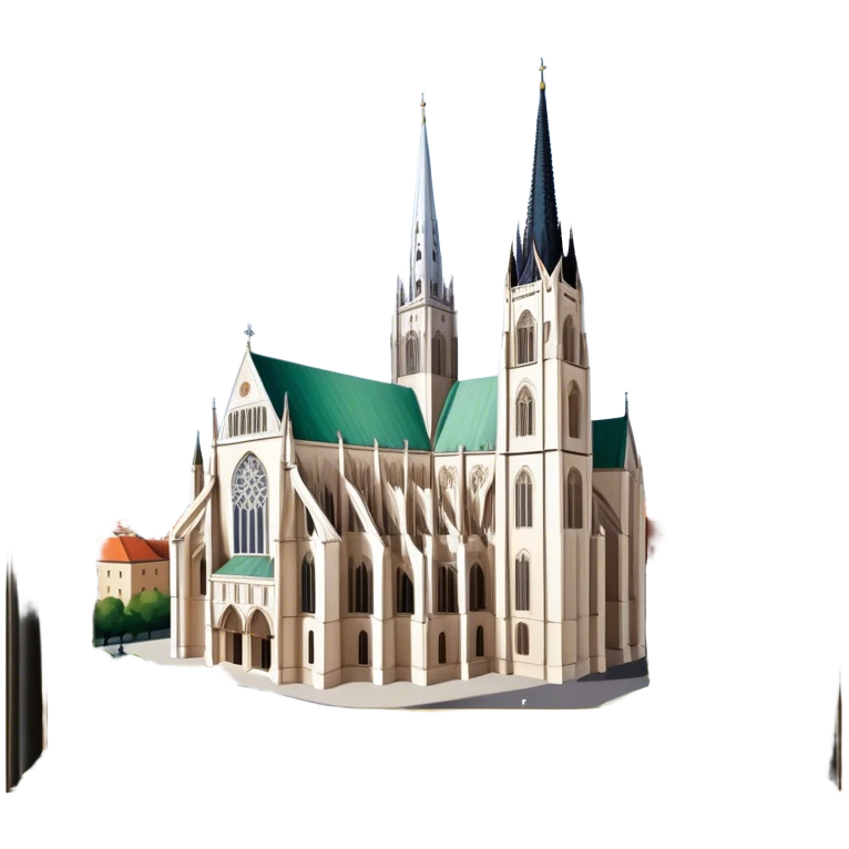 Cinematic Realistic Zagreb Cathedral Landmark Emoji, depicted with Gothic architecture rendered with lifelike detail and majestic, soft lighting. emoji