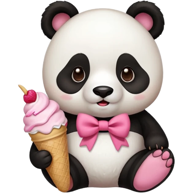 Cute chili style Panda with big pink bow eating and ice cream  emoji
