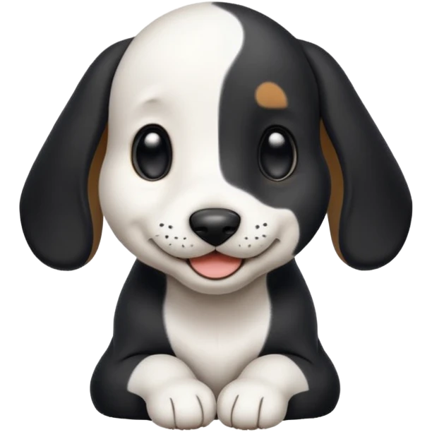 Black and white hound puppy, smiling, smooth coat. emoji