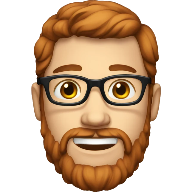 man short, short brownish red hair, beard, glasses, blue eyes emoji