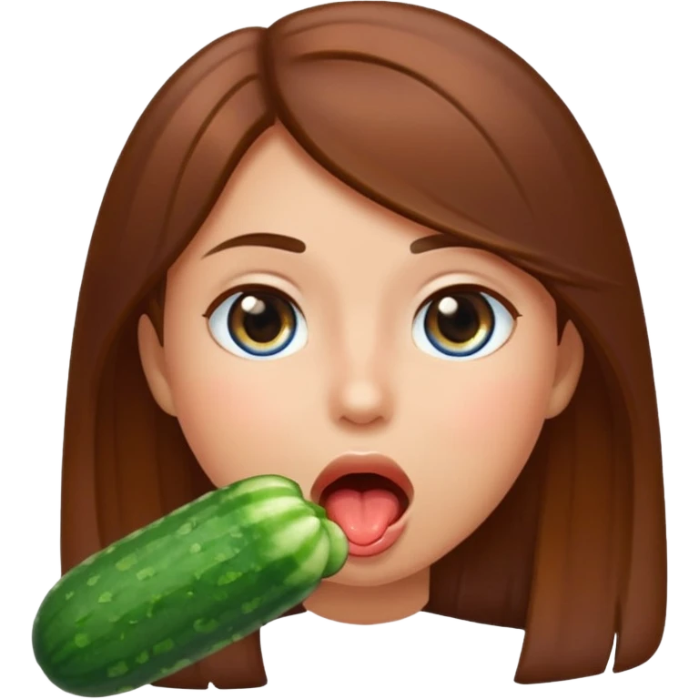 I want a girl emoji, blushing, brown hair blue eye, drooling a bit because she has a full cucumber in her mouth. I want her to chock a bit on it but still enjoying. The cucumber is her mouth, she is sucking it. emoji