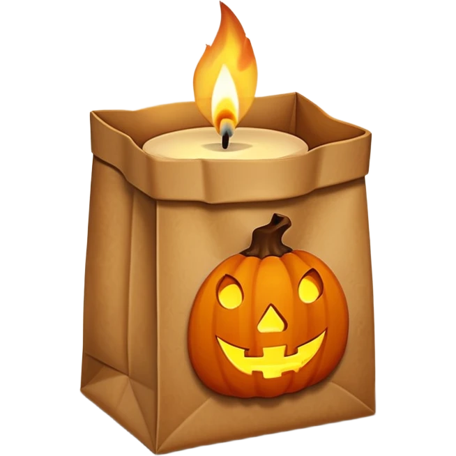 Halloween brown paper bag with candle inside emoji