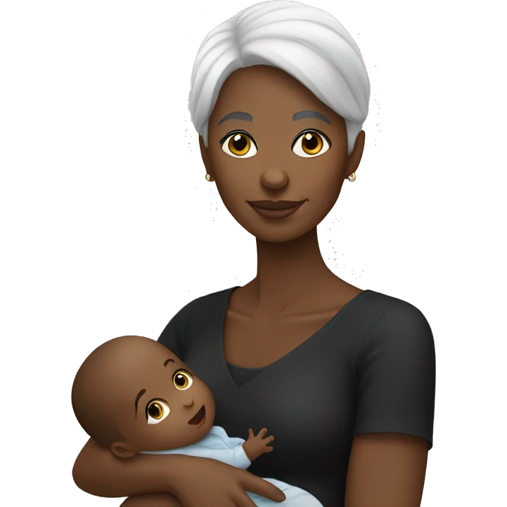 white hair black woman holding a black baby emoji