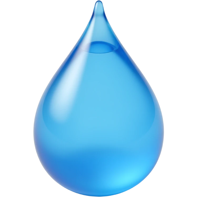 blue water droplet, highly realistic, skeuomorphism icon style, with reflections and shadow emoji