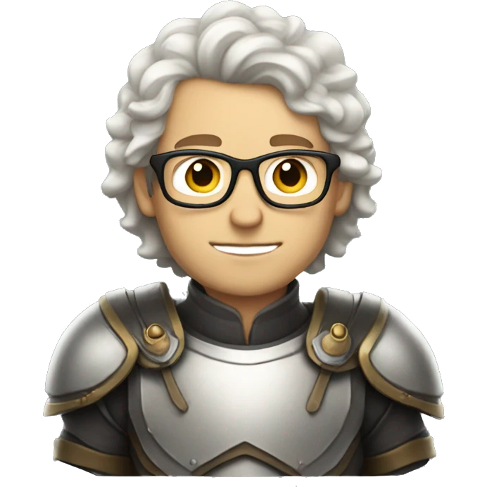 white guy with wavy hair and round glasses wearing armor emoji