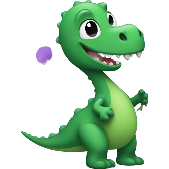Green dino with violet (flower) emoji