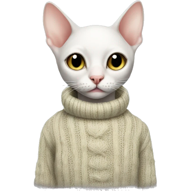 Hairless cat with sweater that says gin emoji