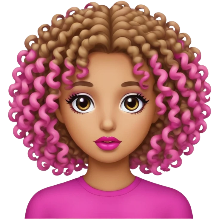 Tan girl with curly hair and black eye color and pink lips  emoji