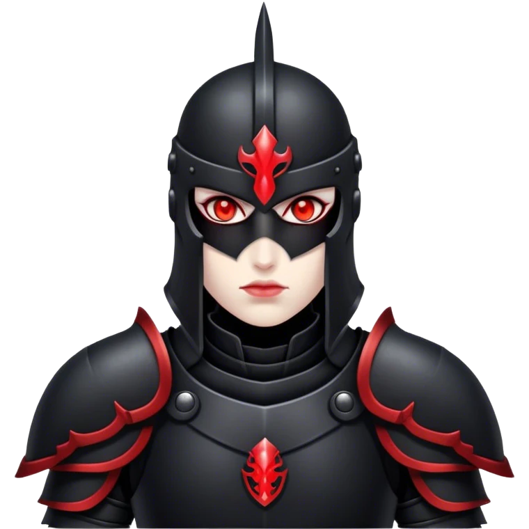 A warrior in black armor, glowing red eyes, standing in the shadows." emoji