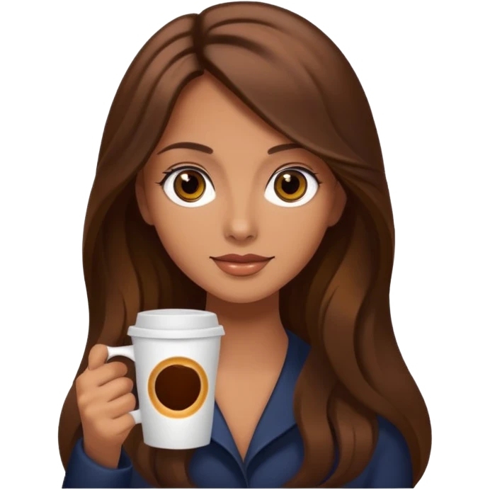 big dark eyes and tanned skin brown hair glamorous long hair with coffee  emoji