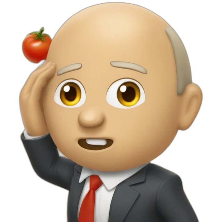 Vladimir poutine getting hit in the face by rotten tomatoes emoji