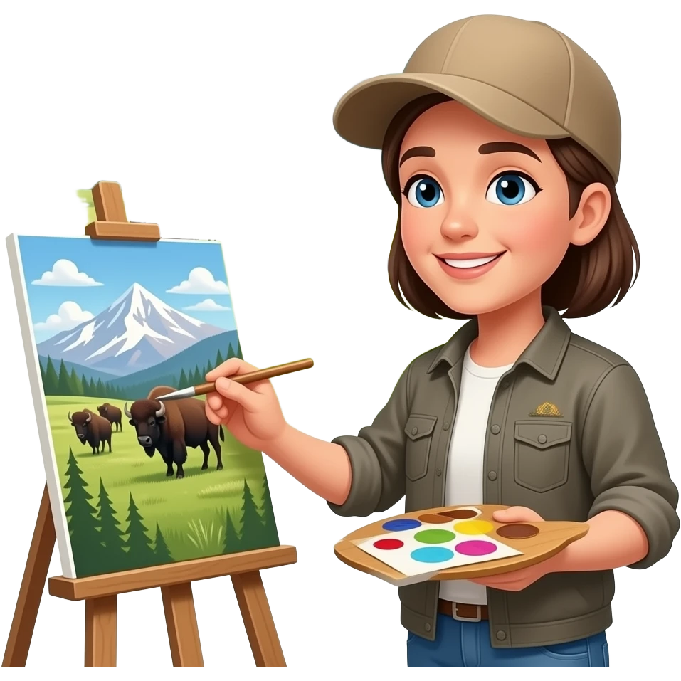 person painting with yellowstone national park with buffalo in the background emoji