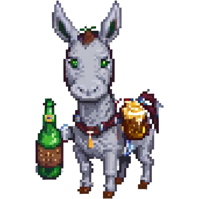 a mule with a beer bottle, pixel art style emoji
