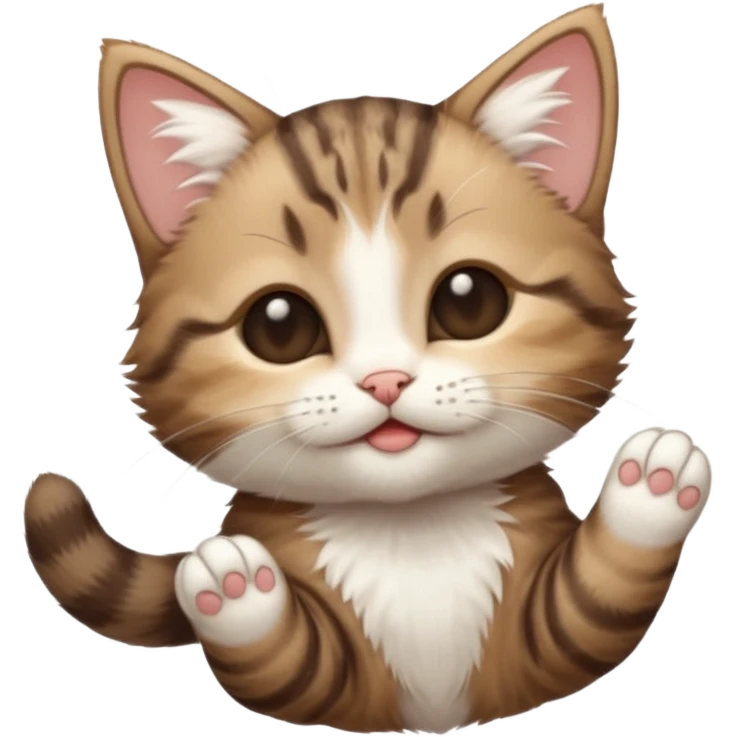 dark brown tabby and white kitten eyes closed whilst stretched out and  upside down emoji