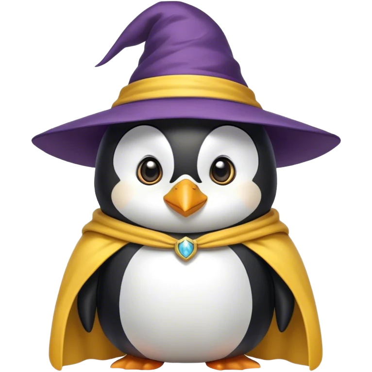 Wizard penguin with a yellow hat and a cape emoji