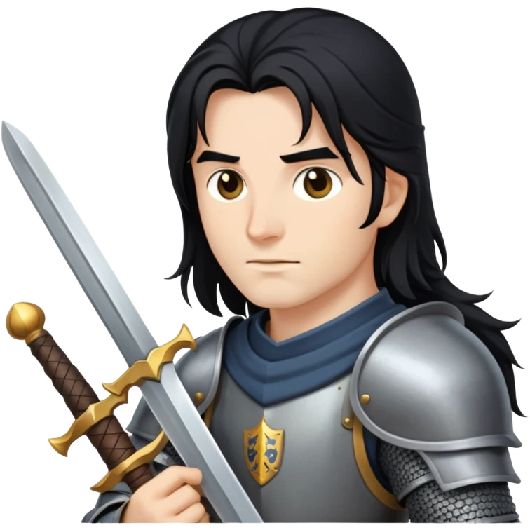 A knight with long black hair, holding a sword emoji