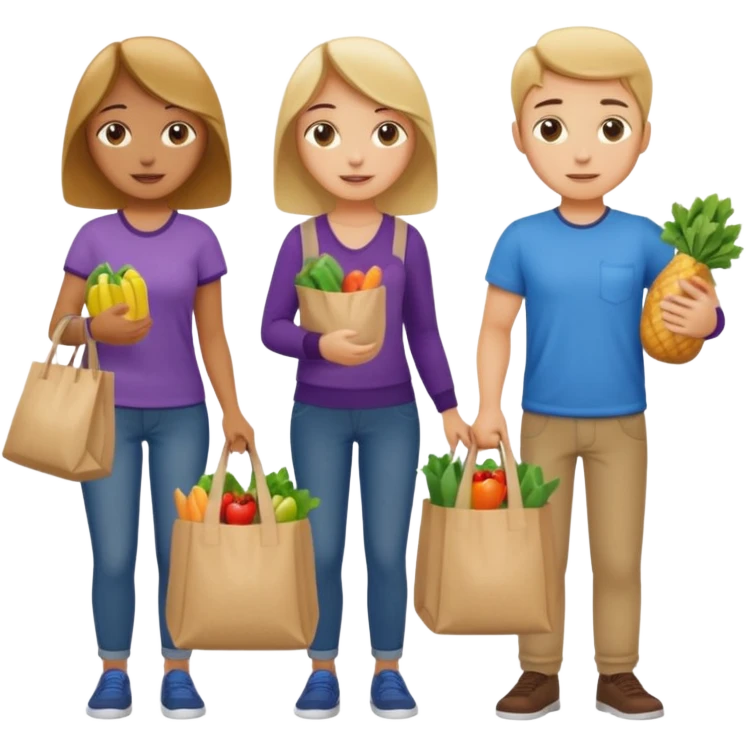caucasian students putting groceries in bags emoji