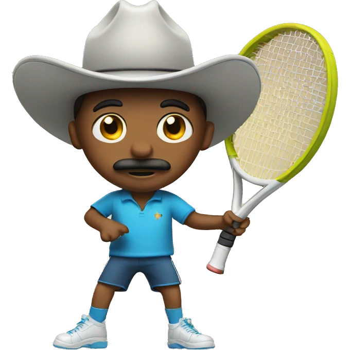 boy with cowboy hat and mustache playing tennis emoji