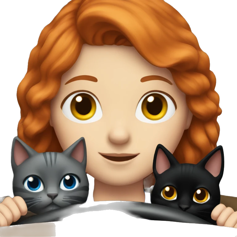 Redhead girl driving blue with two black cats  emoji