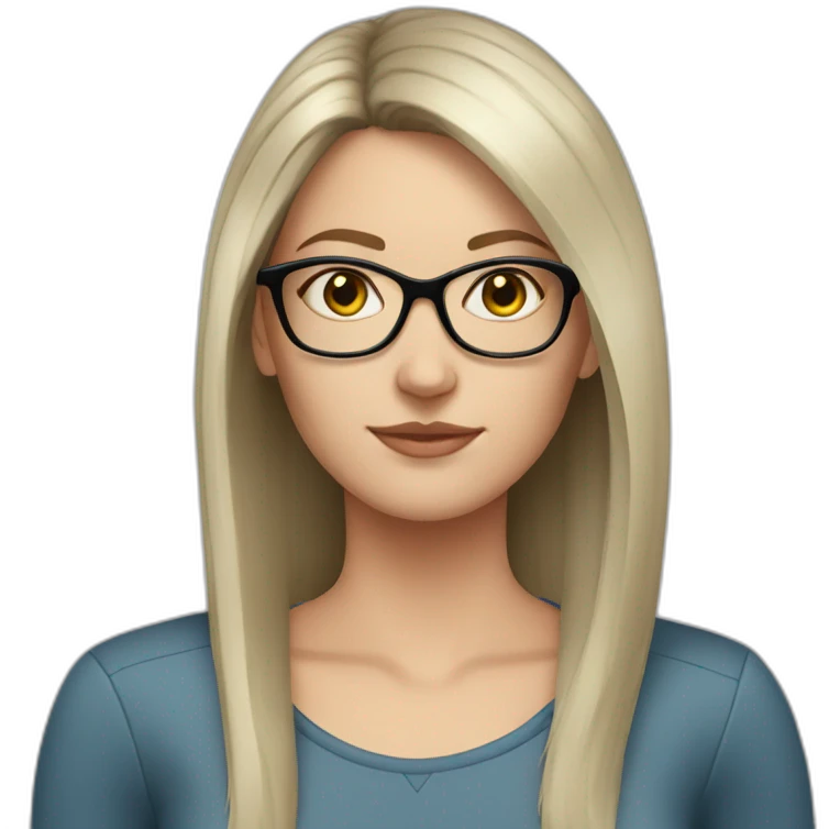 A young white woman with very dark brown smooth hair and glasses emoji