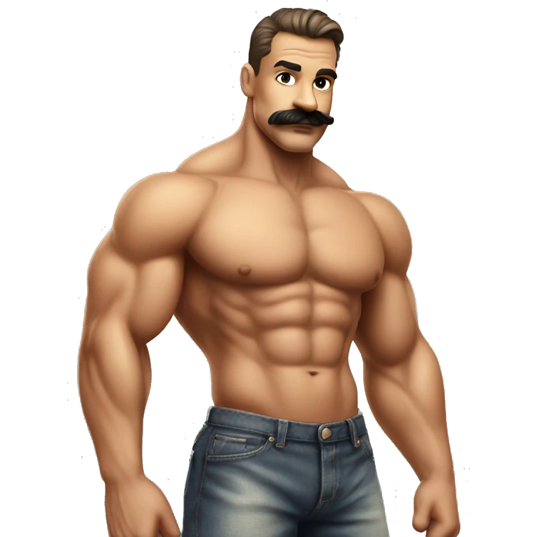 Muscular gay bodybuilder with mustache bikini realistic emoji