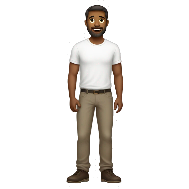 a longer dark brown haired man with a light beard in a white t shirt and brown pants emoji