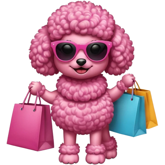 pink poodle with sunglasses carrying shopping bags emoji